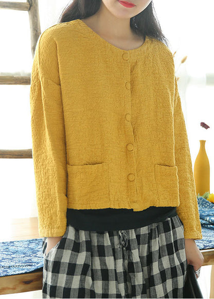 Yellow Button Jacquard Coat Spring