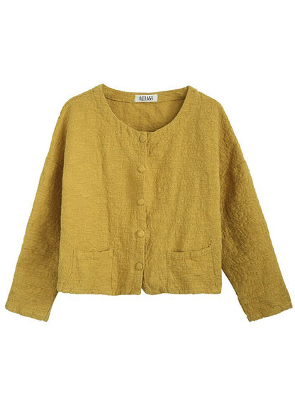 Yellow Button Jacquard Coat Spring