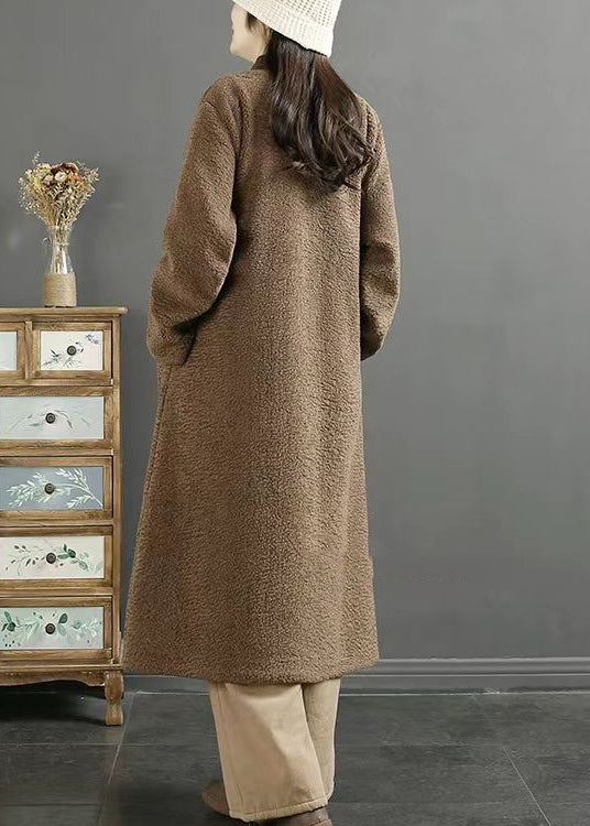 Chocolate Embroidered Chinese Button Faux Fur Coats Winter