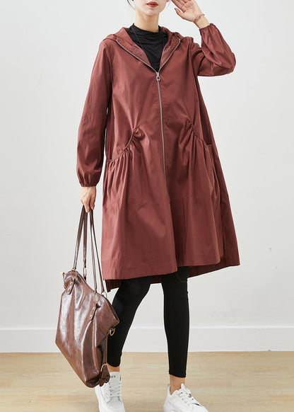 Chocolate Hooded Pockets Cotton Coats Fall