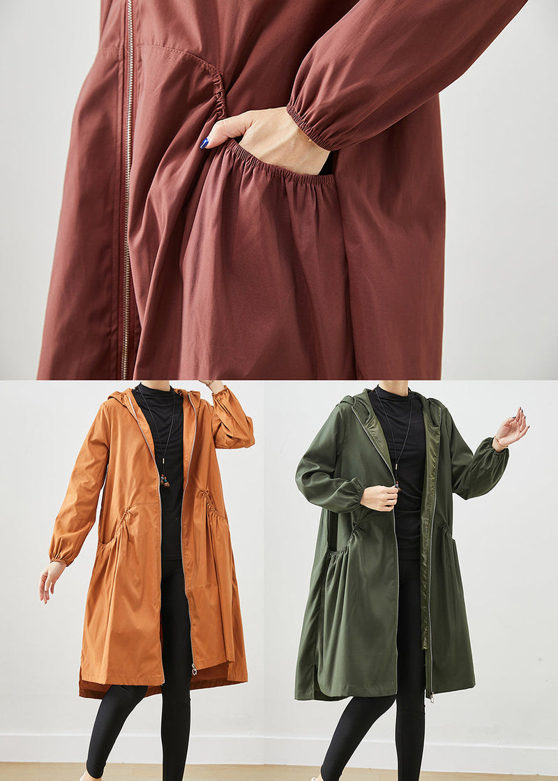 Chocolate Hooded Pockets Cotton Coats Fall