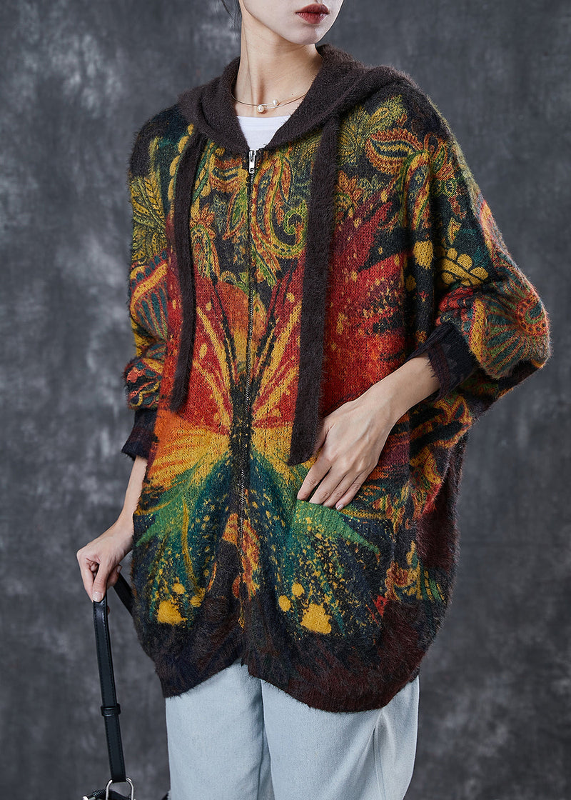 Chocolate Hooded Tie Dye Knit Jacket Winter