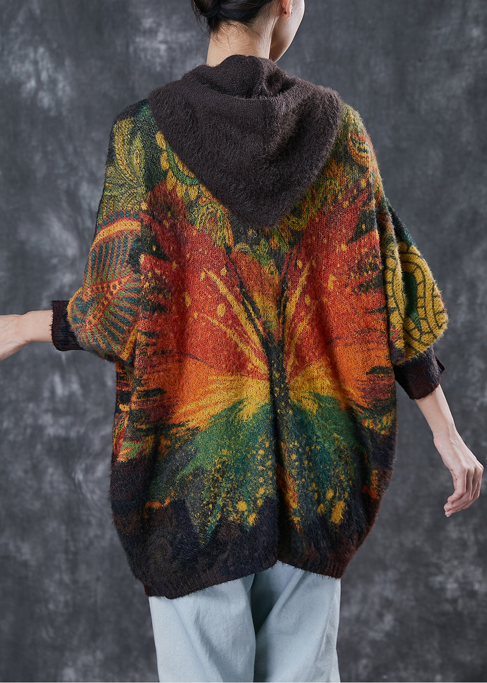 Chocolate Hooded Tie Dye Knit Jacket Winter
