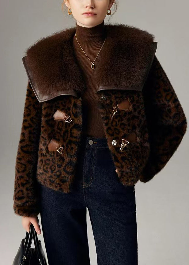 Chocolate Leopard Patchwork Mink Velvet Jacket Winter