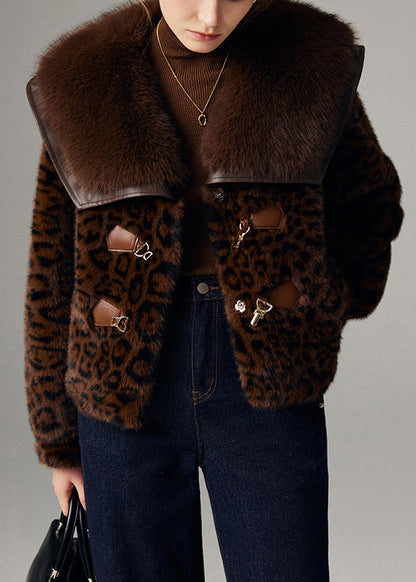 Chocolate Leopard Patchwork Mink Velvet Jacket Winter