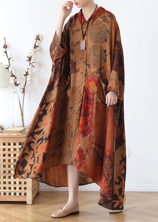 Chocolate Print Button Spring Chiffon Dress