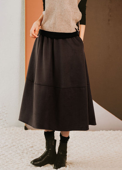 Chocolate Patchwork Woolen Skirts Winter
