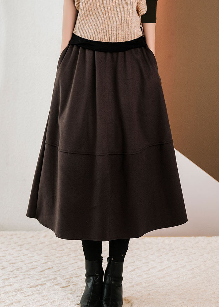 Chocolate Patchwork Woolen Skirts Winter