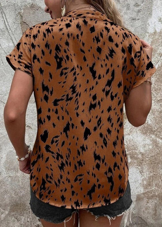 Chocolate V Neck Cozy Shirts Short Sleeve