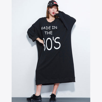 Clothing Girl Letter Print Dress Loose Black Dresses