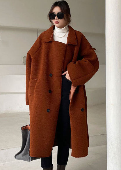 Chocolate Button Faux Fur Cinched Winter Coat