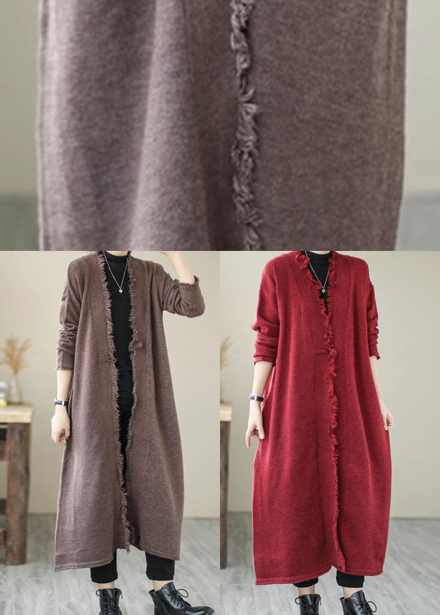 Chocolate Button Knit Coats Long Sleeve