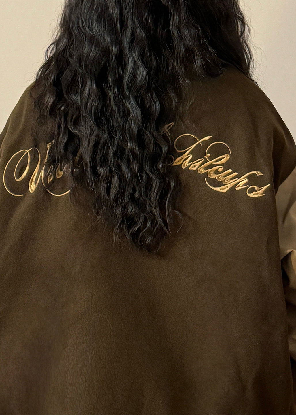 Coffee Embroidered Faux Leather Patchwork Cotton Filled Parkas Winter