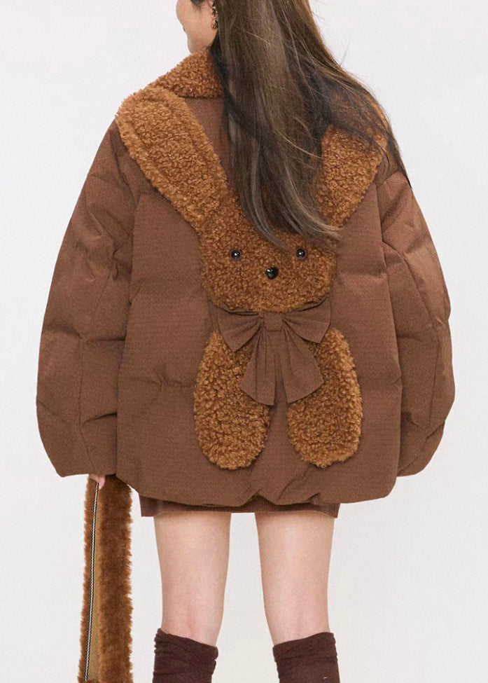 Coffee Fluffy Rabbit Button Duck Down Puffers Coats Winter