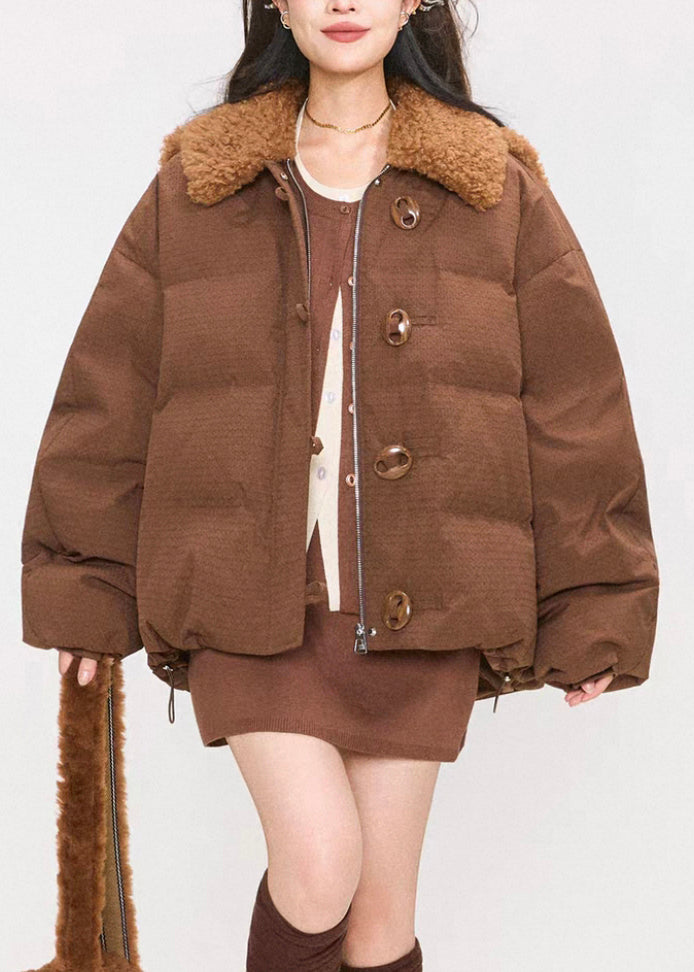 Coffee Fluffy Rabbit Button Duck Down Puffers Coats Winter