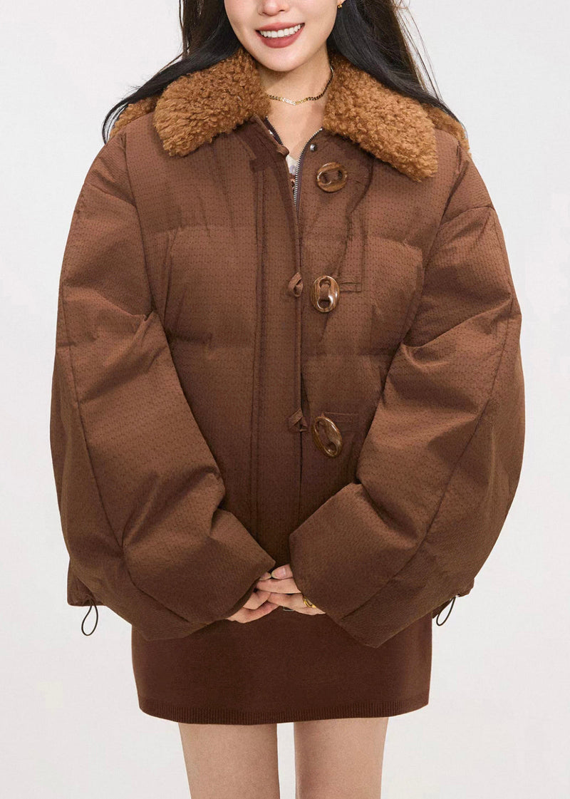 Coffee Fluffy Rabbit Button Duck Down Puffers Coats Winter