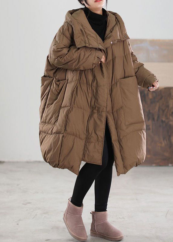 Chocolate Hooded Oversized Big Pockets Duck Down Down Coats Winter
