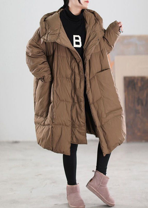 Chocolate Hooded Oversized Big Pockets Duck Down Down Coats Winter