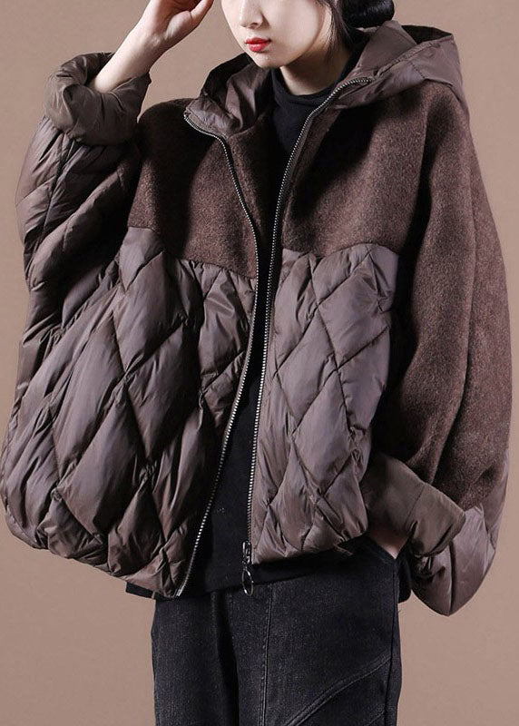 Chocolate Hooded Patchwork Duck Down Winter Down Coat