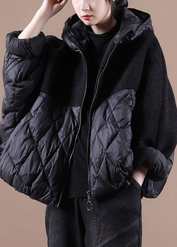Chocolate Hooded Patchwork Duck Down Winter Down Coat