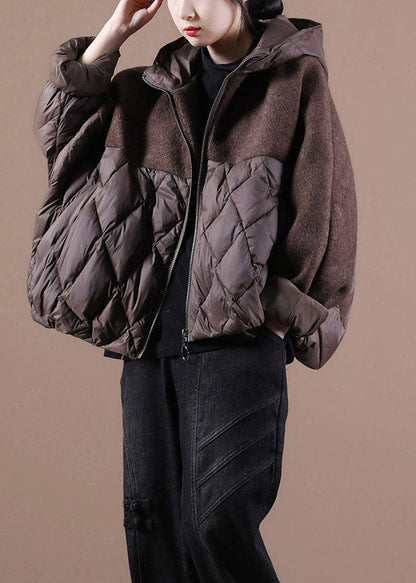 Chocolate Hooded Patchwork Duck Down Winter Down Coat