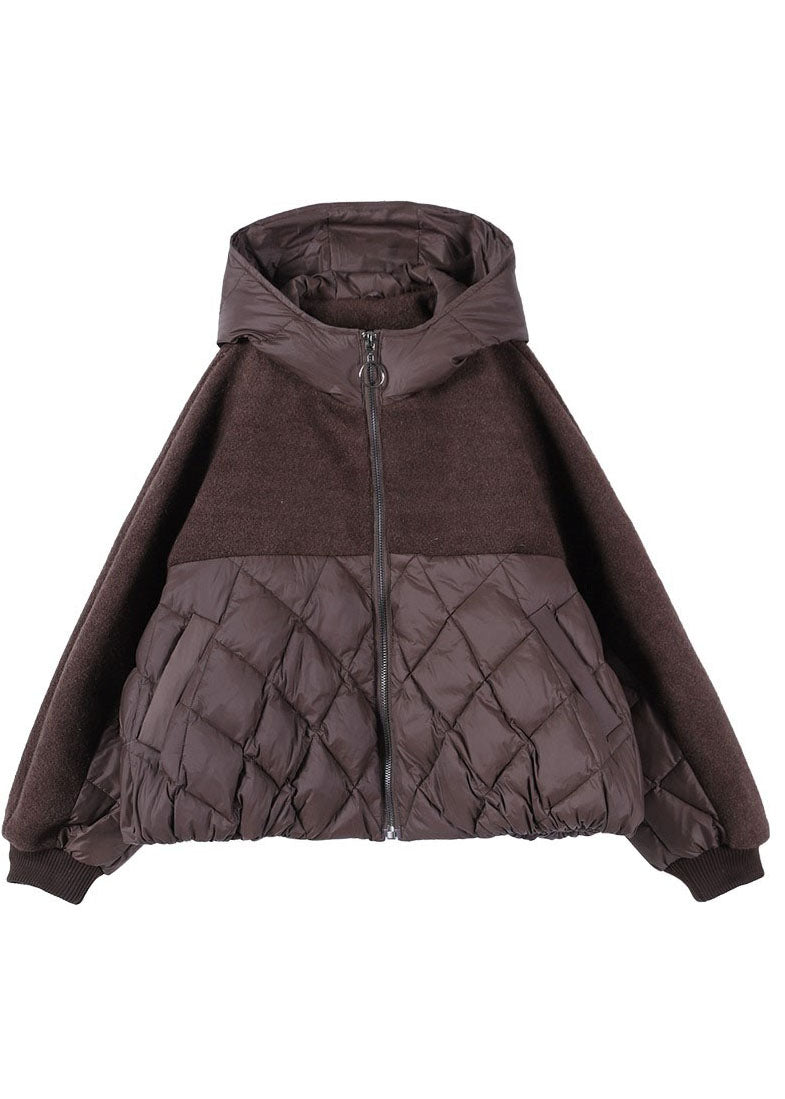 Chocolate Hooded Patchwork Duck Down Winter Down Coat