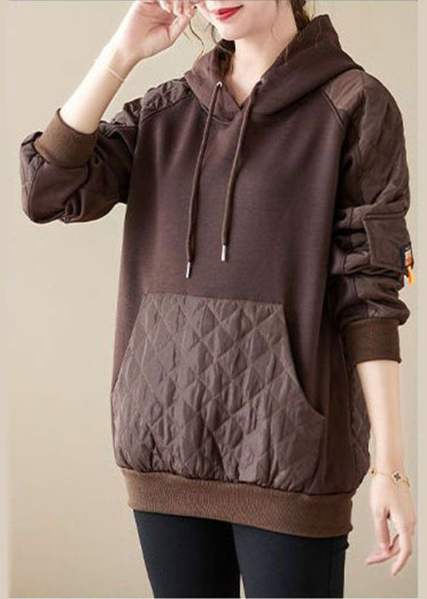 Chocolate Hooded Patchwork Warm Fleece Pullover Winter