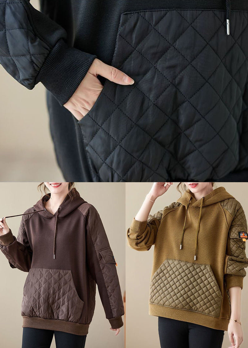 Chocolate Hooded Patchwork Warm Fleece Pullover Winter