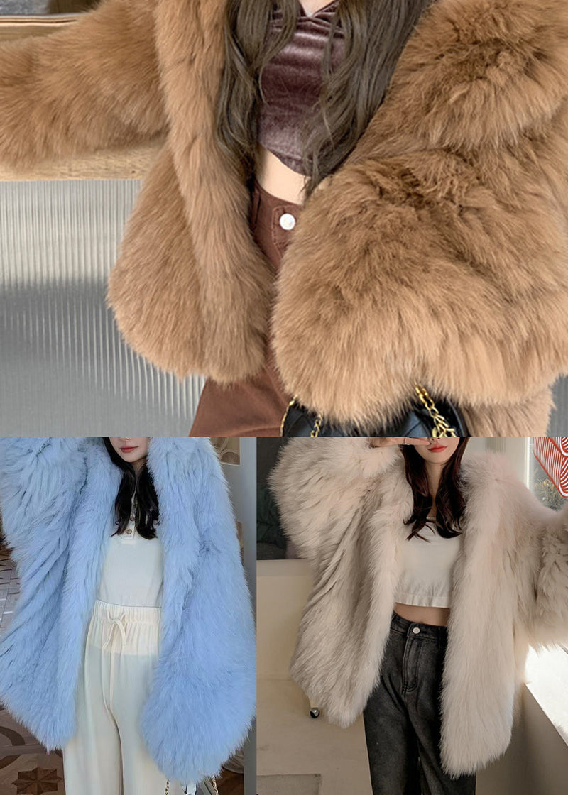 Coffee Hooded Warm Fox Fur Trench Winter