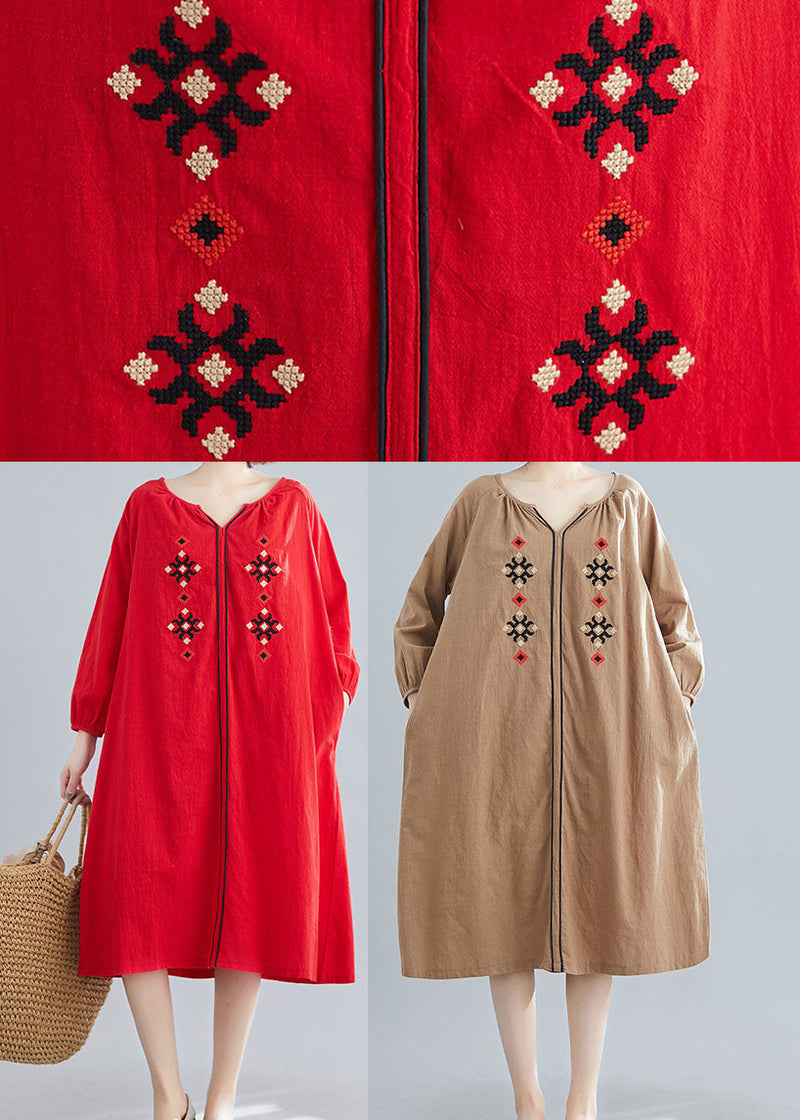 Chocolate Loose Dress V Neck Spring