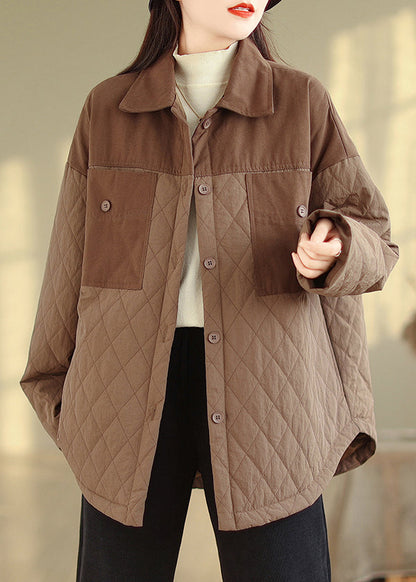 Coffee Oversized Patchwork Fine Cotton Filled Jacket Winter