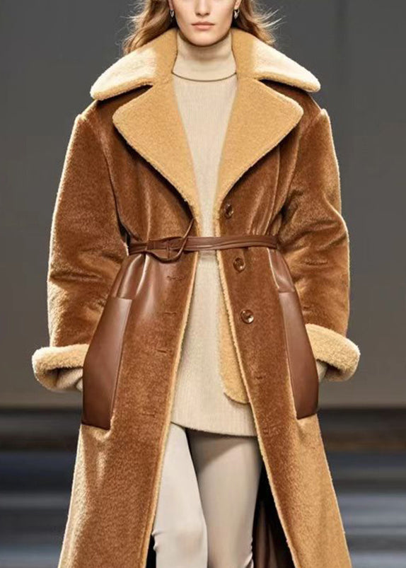 Coffee Oversized Patchwork Warm Fleece Coats Winter