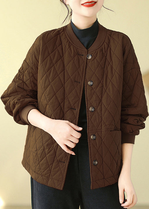 Olive Pockets Button Patchwork Fine Cotton Filled Jacket Winter