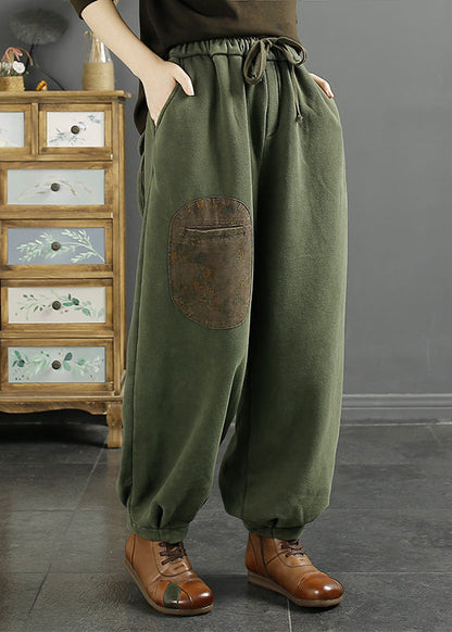 Coffee Pockets Elastic Waist Thick Warm Fleece Pants Winter