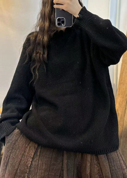Chocolate Ruffled Oversized Thick Knit Sweater Winter