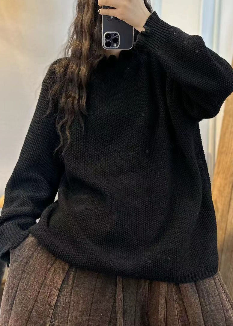 Chocolate Ruffled Oversized Thick Knit Sweater Winter