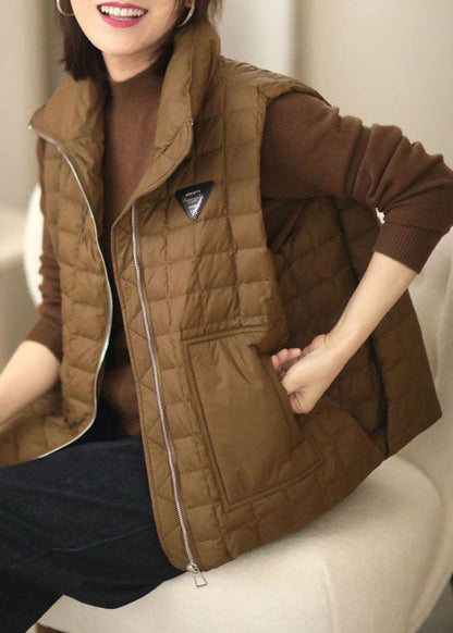 Chocolate Stand Collar Zip Up Duck Down Puffers Vests Winter