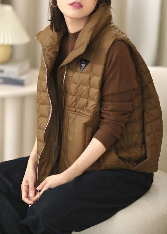 Chocolate Stand Collar Zip Up Duck Down Puffers Vests Winter