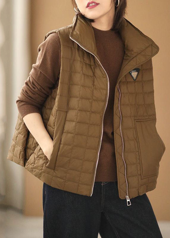 Chocolate Stand Collar Zip Up Duck Down Puffers Vests Winter