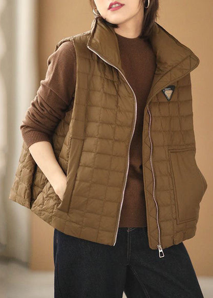 Chocolate Stand Collar Zip Up Duck Down Puffers Vests Winter