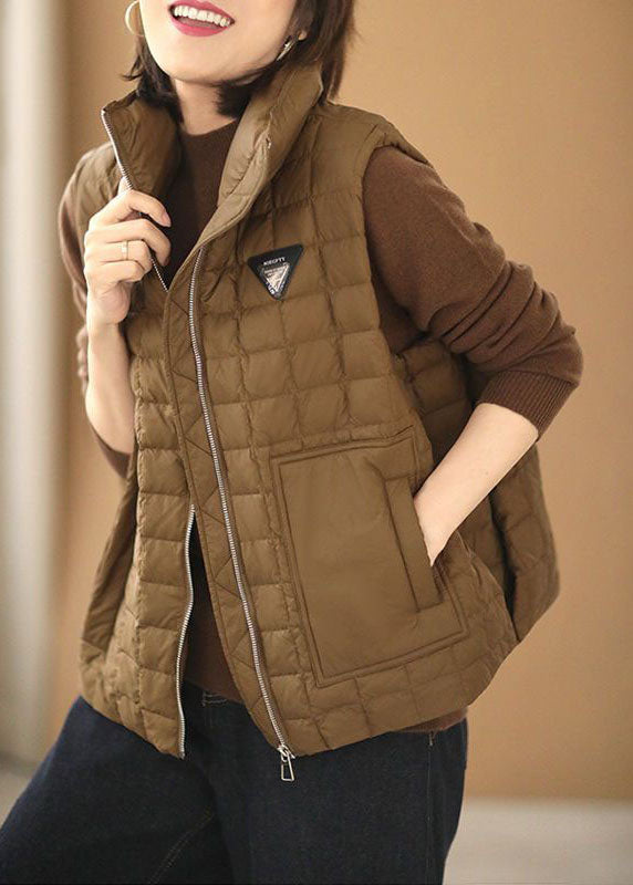 Chocolate Stand Collar Zip Up Duck Down Puffers Vests Winter