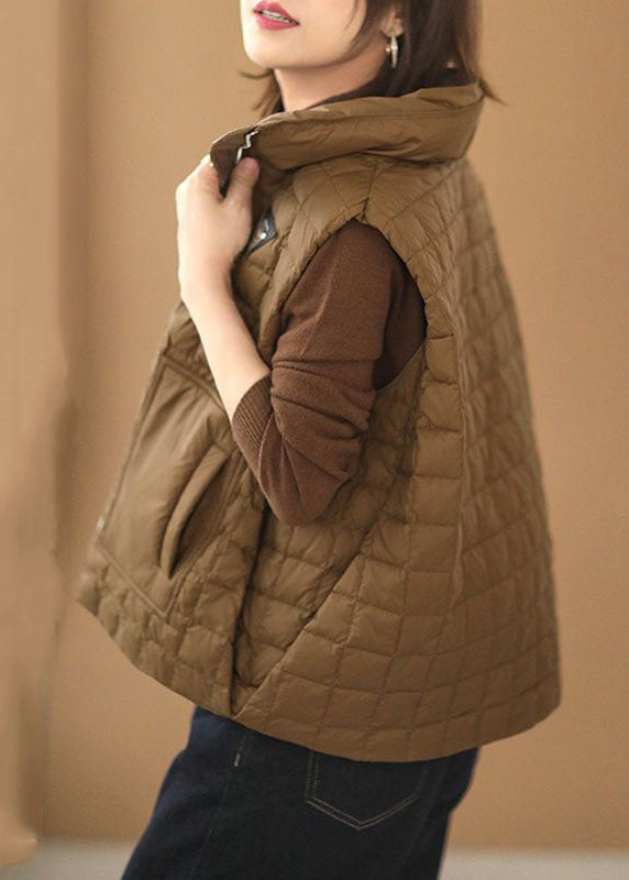 Chocolate Stand Collar Zip Up Duck Down Puffers Vests Winter