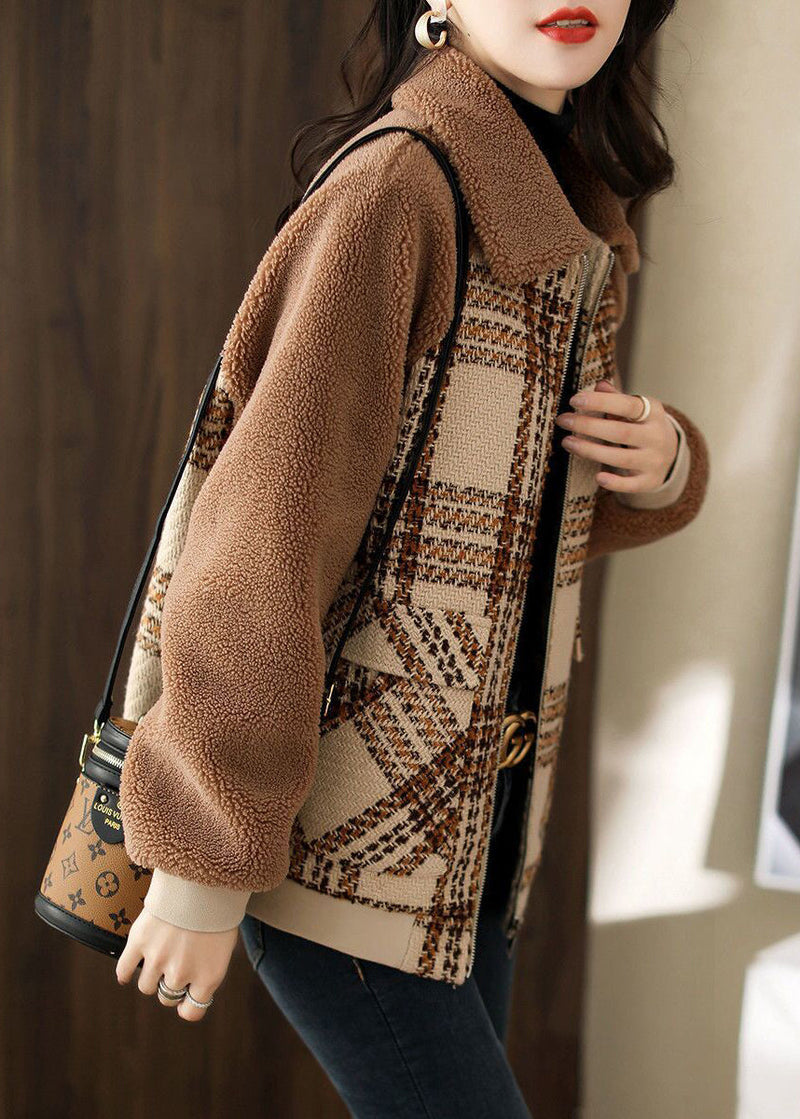 Coffee Thick Patchwork Teddy Faux Fur Coats Winter