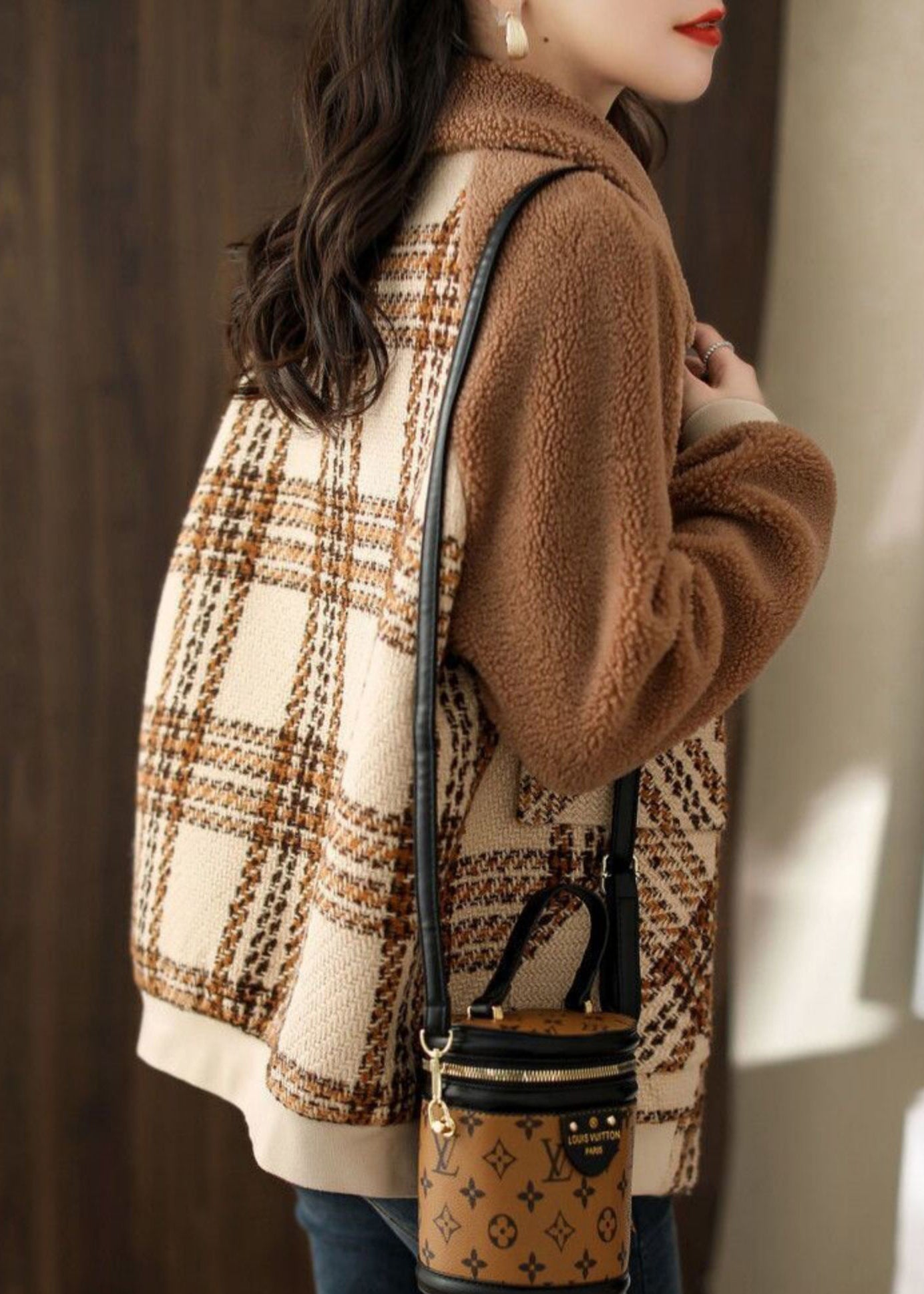 Coffee Thick Patchwork Teddy Faux Fur Coats Winter