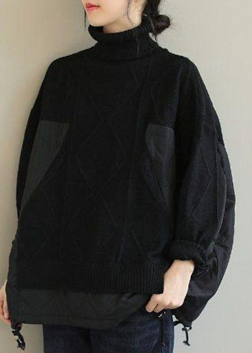 Chocolate Turtle Neck Patchwork Knit Pullover Winter