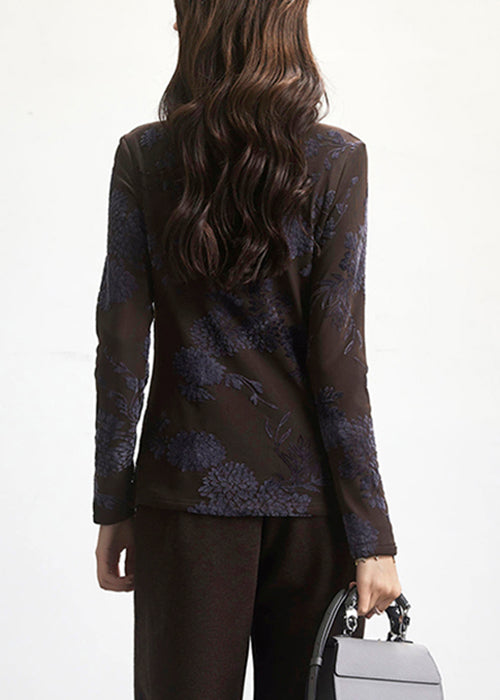 Coffee Turtleneck Patchwork Warm Fleece Blouses Spring