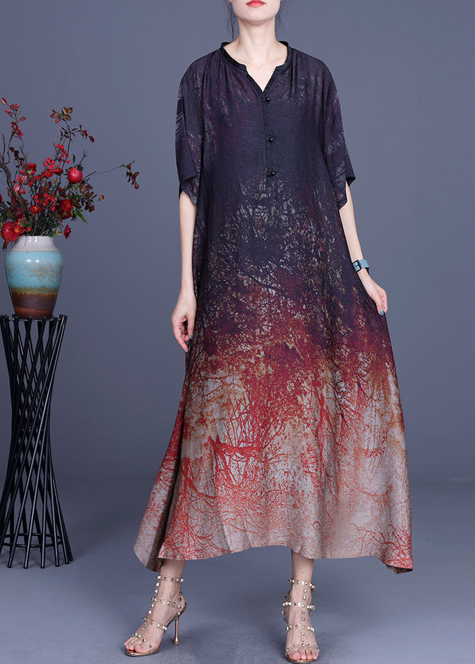 Chocolate V Neck Asymmetrical Design Print Fall Half Sleeve Dress