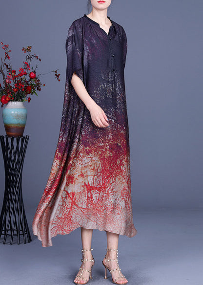 Chocolate V Neck Asymmetrical Design Print Fall Half Sleeve Dress
