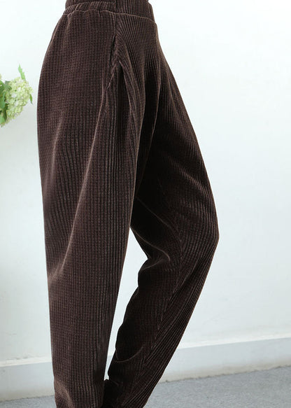 Chocolate Asymmetrical Design Pockets Thick Harem Winter Pants