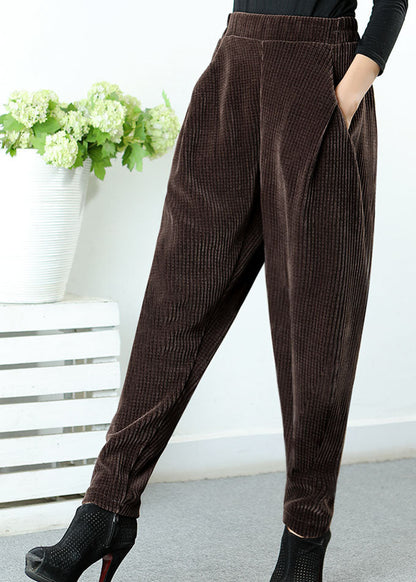 Chocolate Asymmetrical Design Pockets Thick Harem Winter Pants
